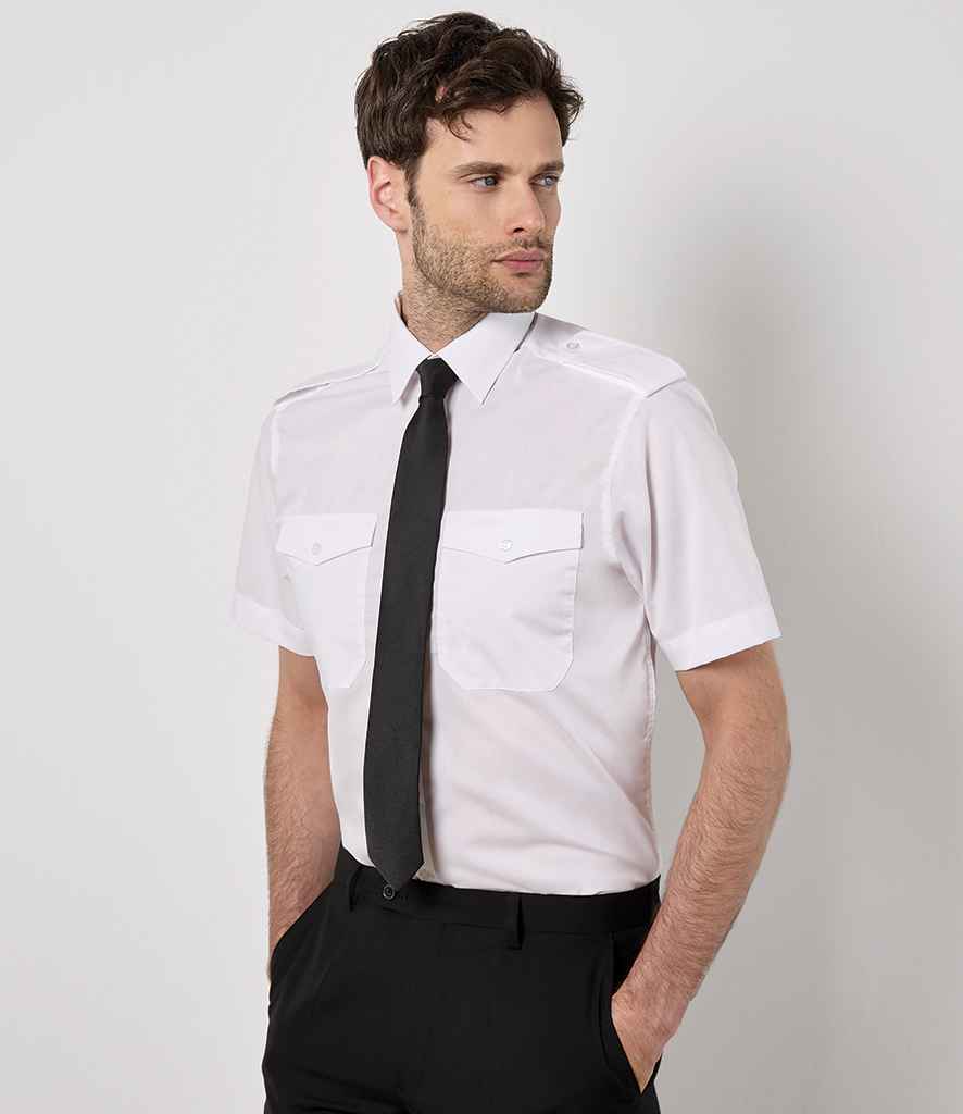 Kustom Kit Short Sleeve Tailored Pilot Shirt - White