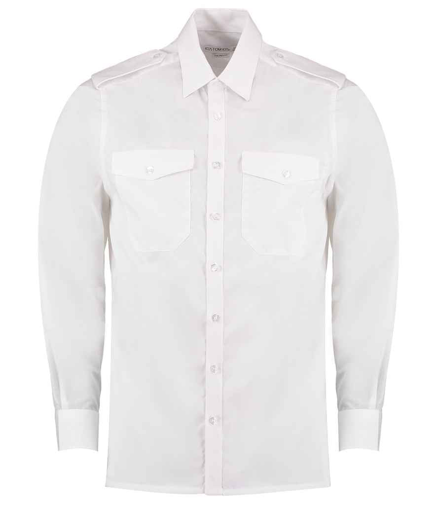 Kustom Kit Long Sleeve Tailored Pilot Shirt - White