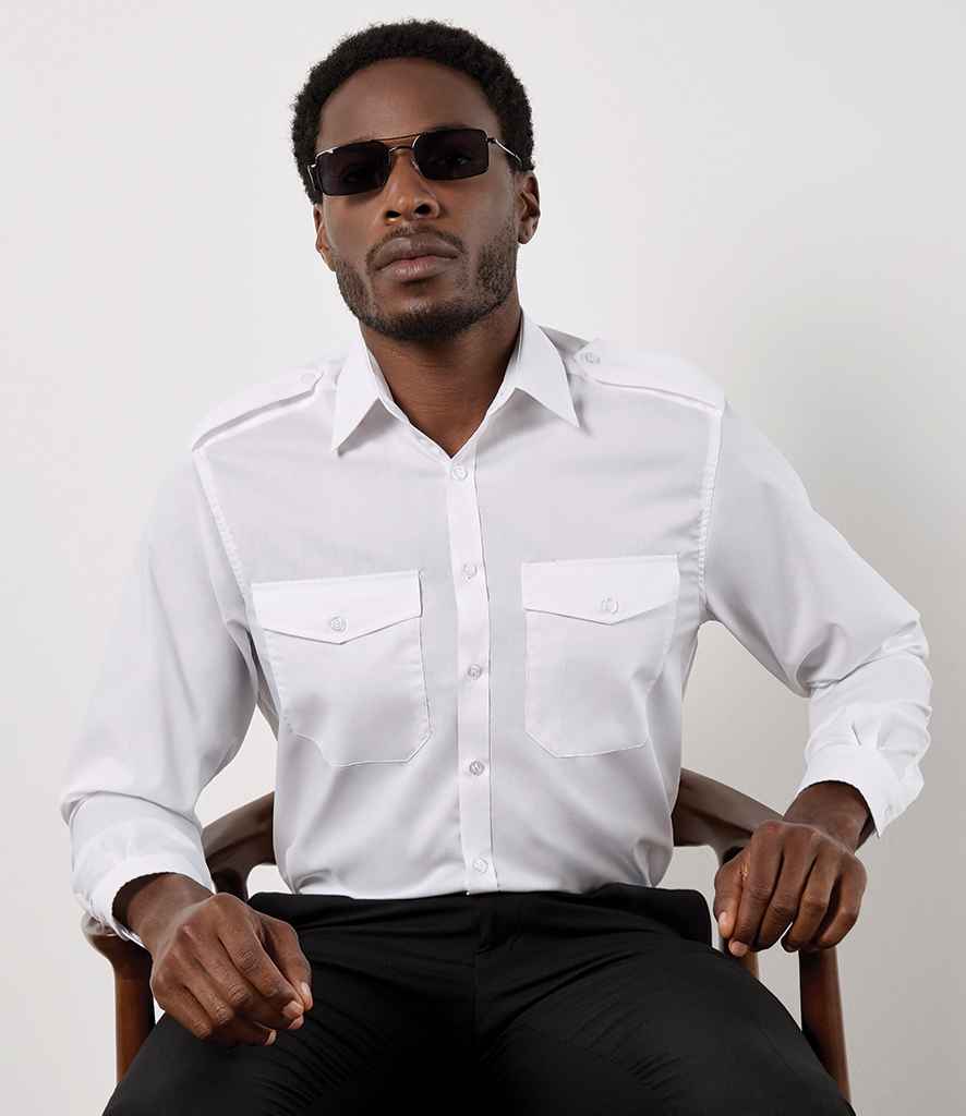 Kustom Kit Long Sleeve Tailored Pilot Shirt - White