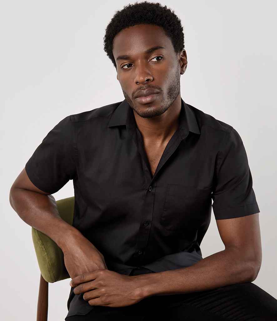 Kustom Kit Short Sleeve Tailored Poplin Shirt - Black