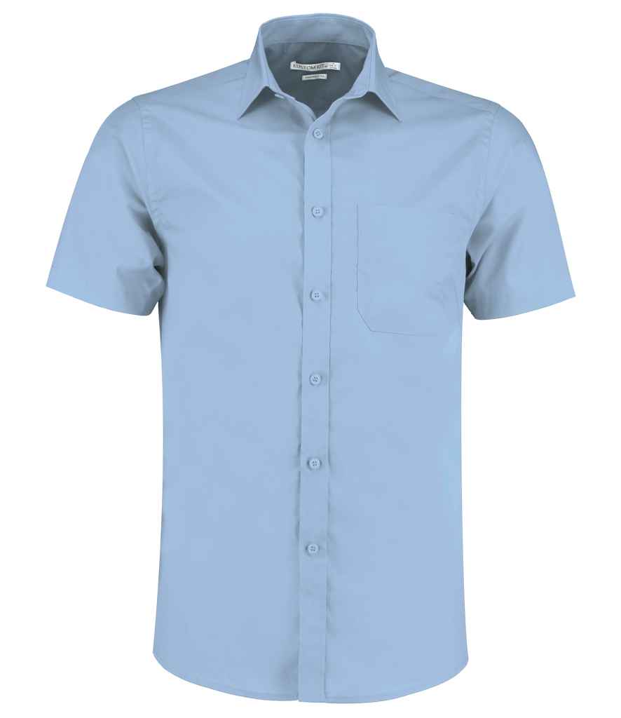 Kustom Kit Short Sleeve Tailored Poplin Shirt - Light Blue