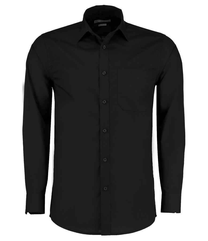 Kustom Kit Long Sleeve Tailored Poplin Shirt - Black