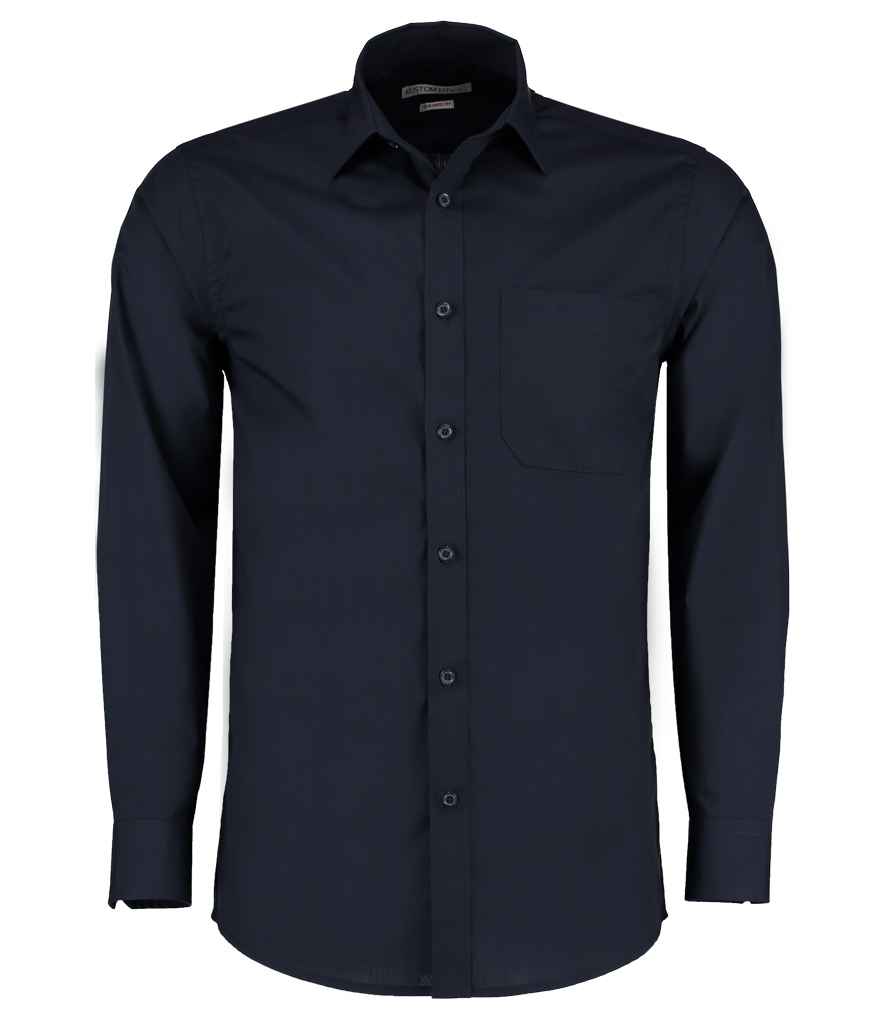 Kustom Kit Long Sleeve Tailored Poplin Shirt - Dark Navy