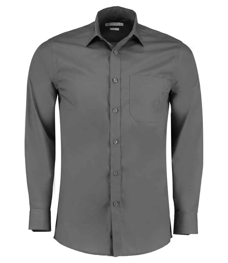 Kustom Kit Long Sleeve Tailored Poplin Shirt - Graphite Grey