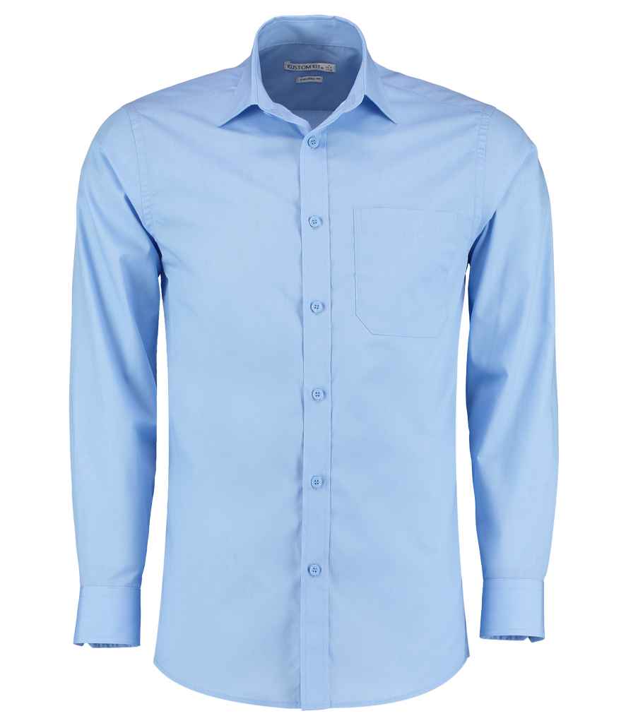 Kustom Kit Long Sleeve Tailored Poplin Shirt - Light Blue