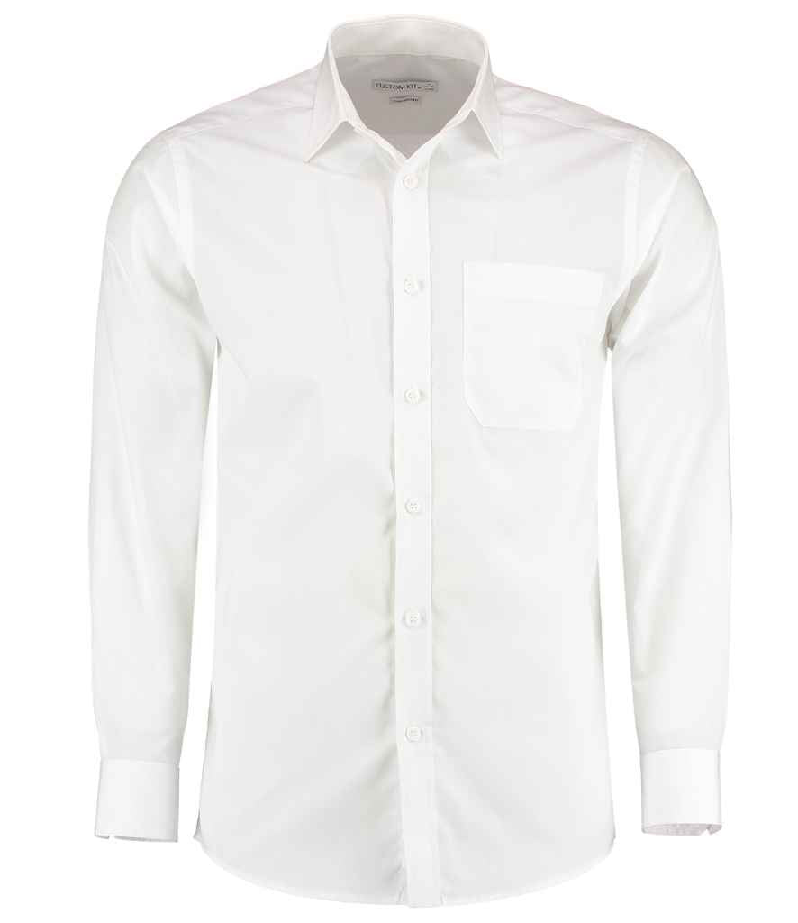 Kustom Kit Long Sleeve Tailored Poplin Shirt - White