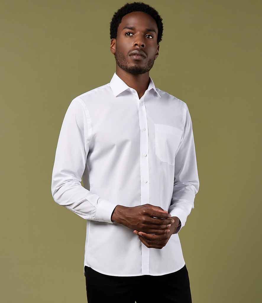 Kustom Kit Long Sleeve Tailored Poplin Shirt - White