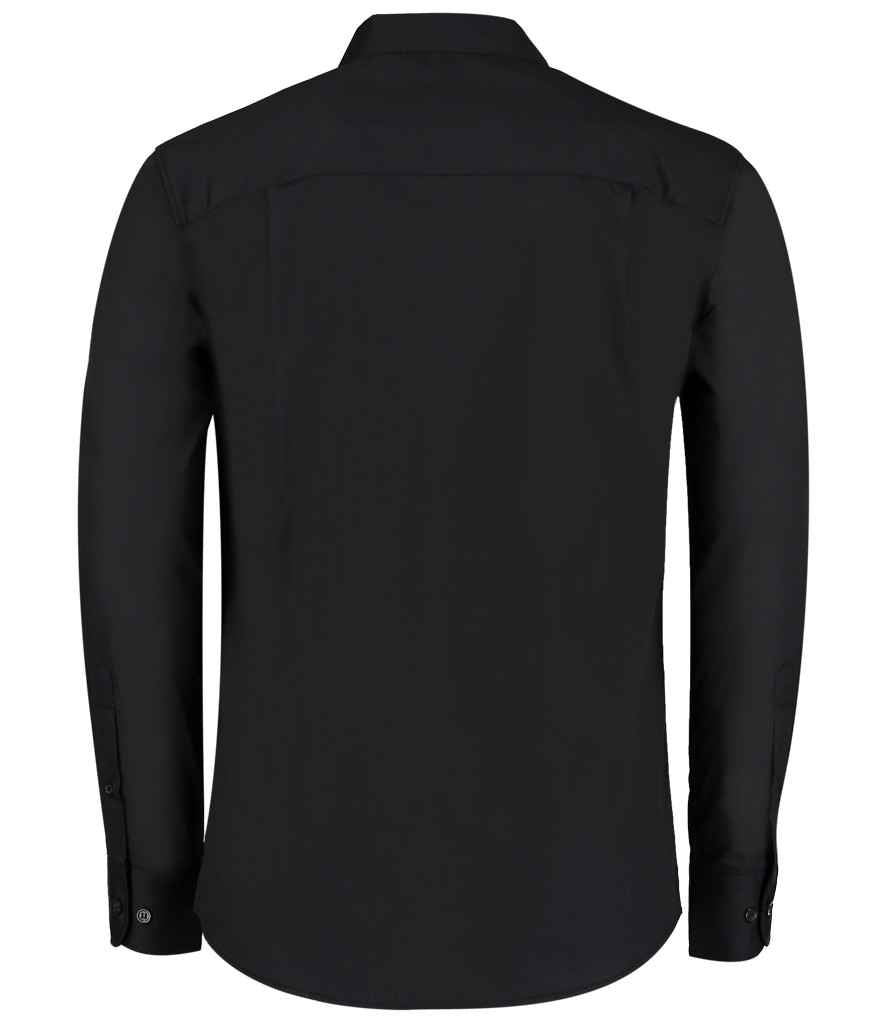 Kustom Kit Long Sleeve Tailored Mandarin Collar Shirt - Black