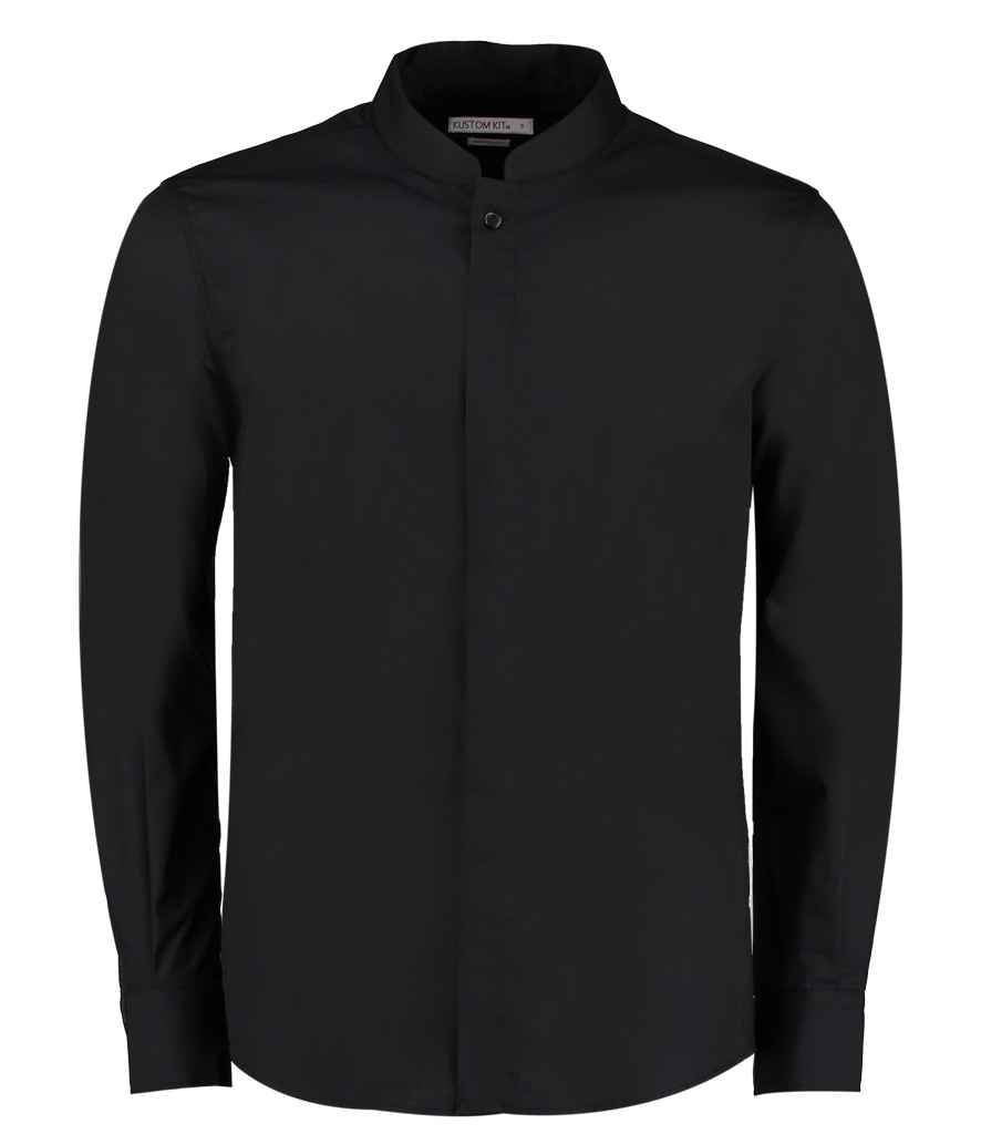 Kustom Kit Long Sleeve Tailored Mandarin Collar Shirt - Black