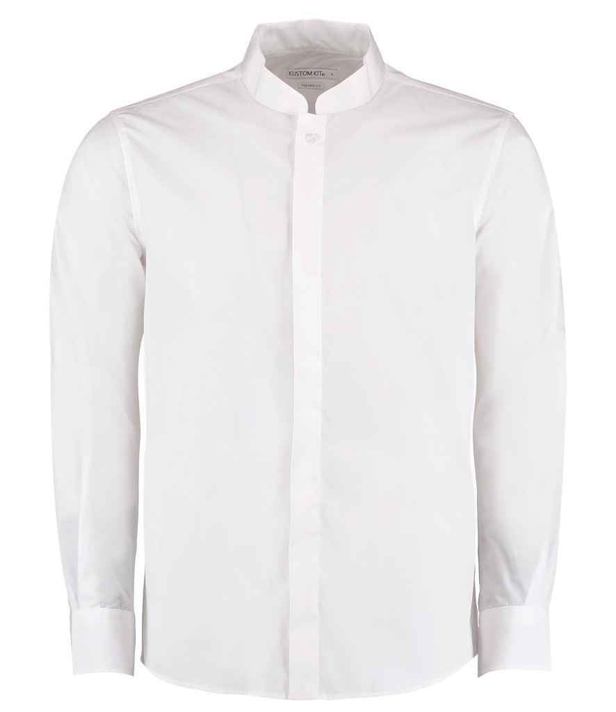 Kustom Kit Long Sleeve Tailored Mandarin Collar Shirt - White