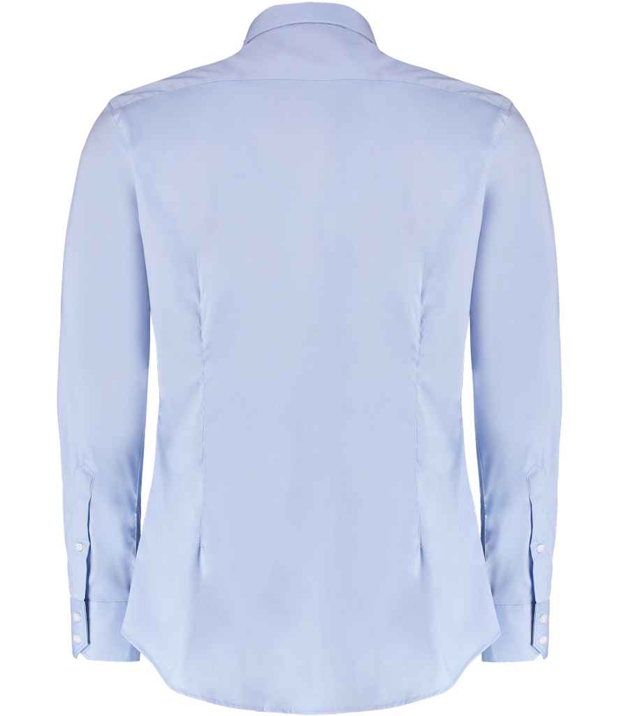Kustom Kit Slim Fit Stretch Long Sleeve Oxford Shirt - Light Blue