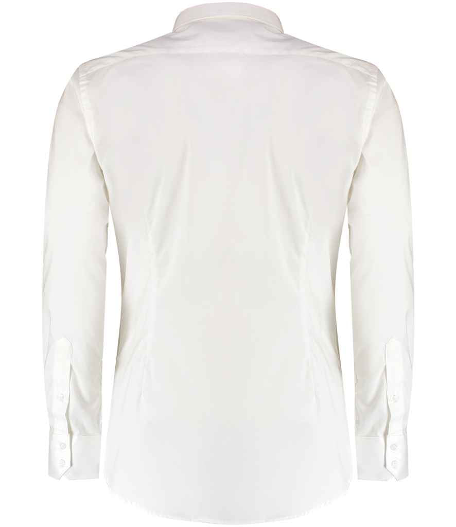 Kustom Kit Slim Fit Stretch Long Sleeve Oxford Shirt - White