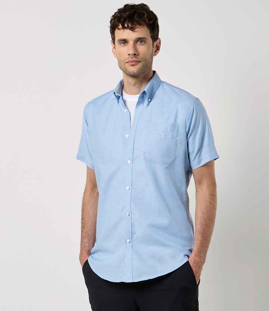 Kustom Kit Short Sleeve Slim Fit Oxford Shirt - Light Blue