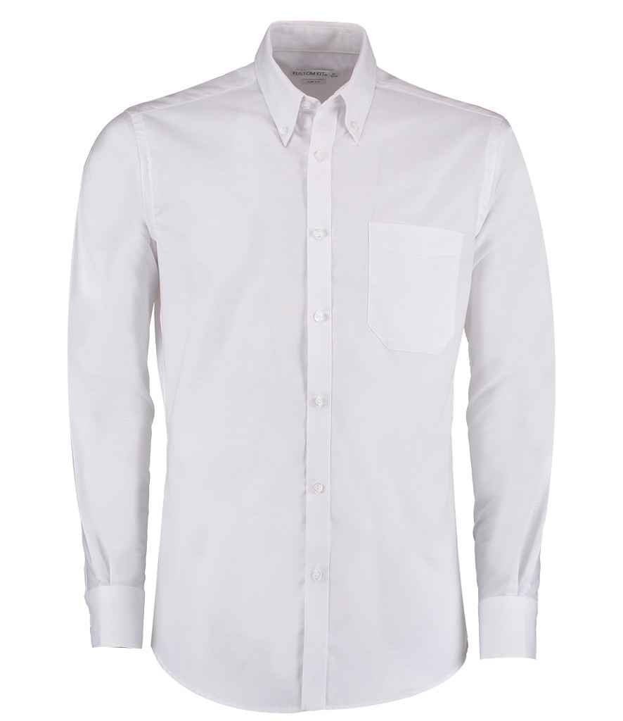 Kustom Kit Long Sleeve Slim Fit Workwear Oxford Shirt - White