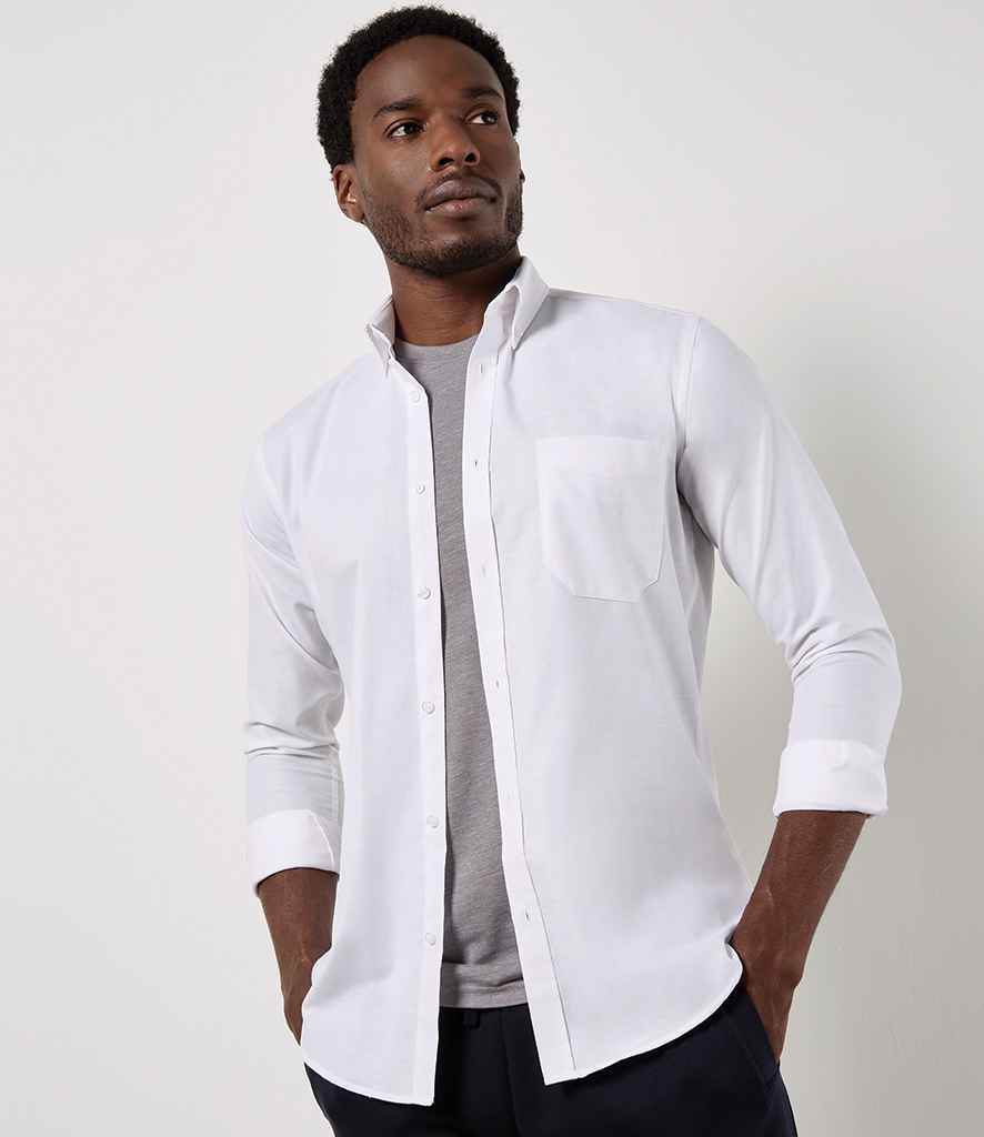Kustom Kit Long Sleeve Slim Fit Workwear Oxford Shirt - White