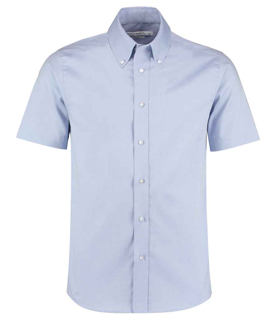 Kustom Kit Premium Short Sleeve Tailored Oxford Shirt - Light Blue