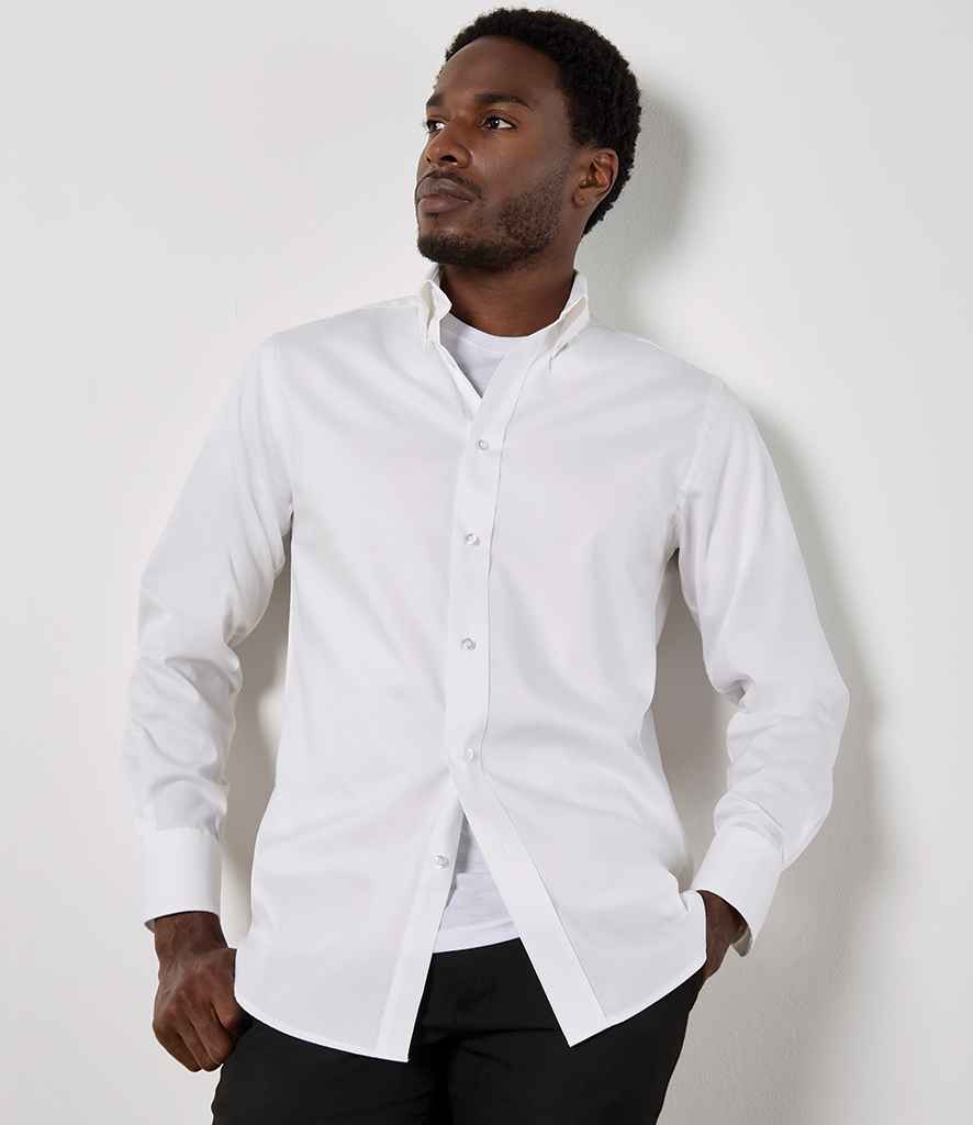 Kustom Kit Premium Long Sleeve Tailored Oxford Shirt - White