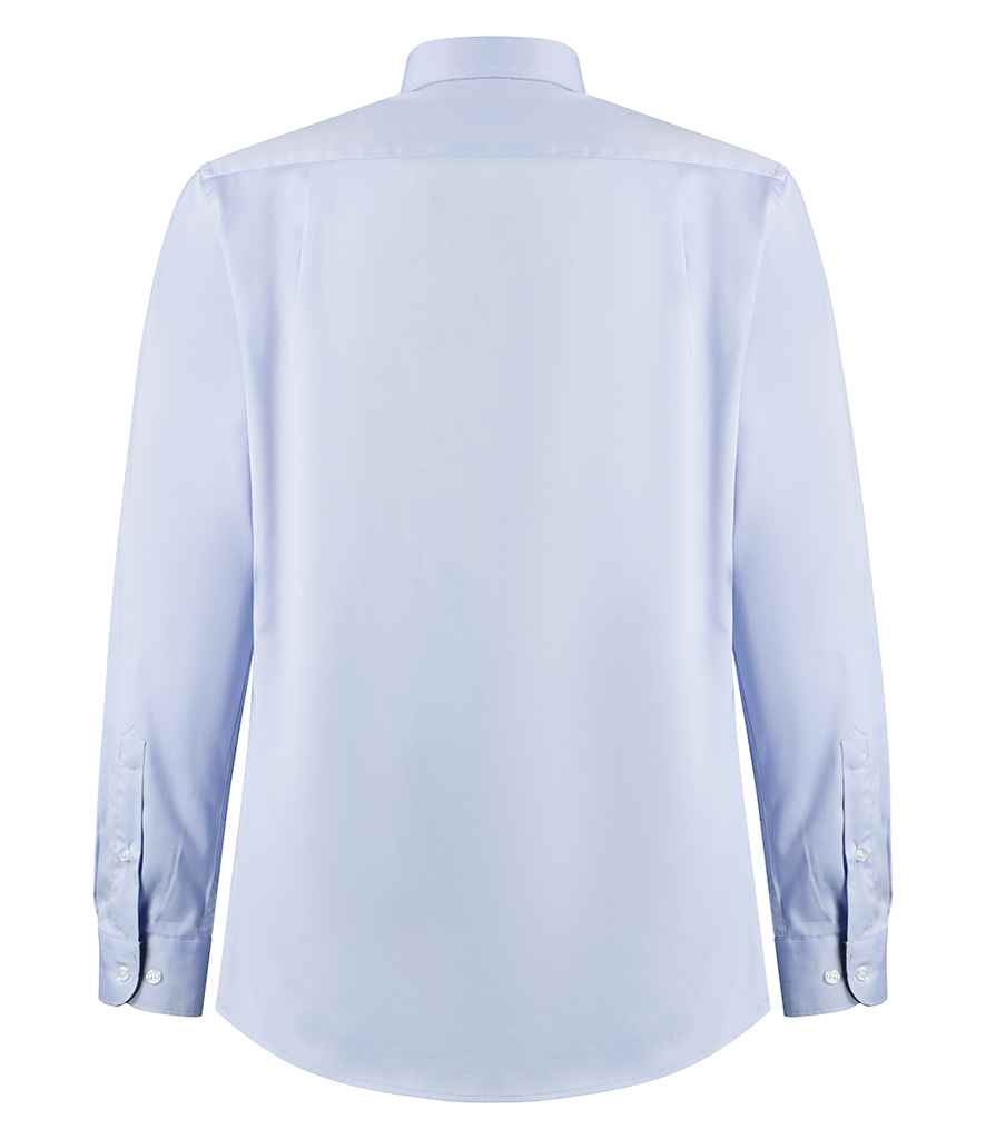 Kustom Kit Premium Long Sleeve Contrast Tailored Oxford Shirt - Light Blue/Navy
