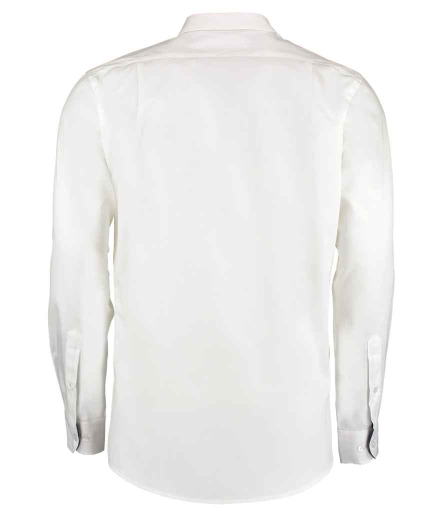 Kustom Kit Premium Long Sleeve Contrast Tailored Oxford Shirt - White/Navy