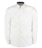 Kustom Kit Premium Long Sleeve Contrast Tailored Oxford Shirt - White/Navy