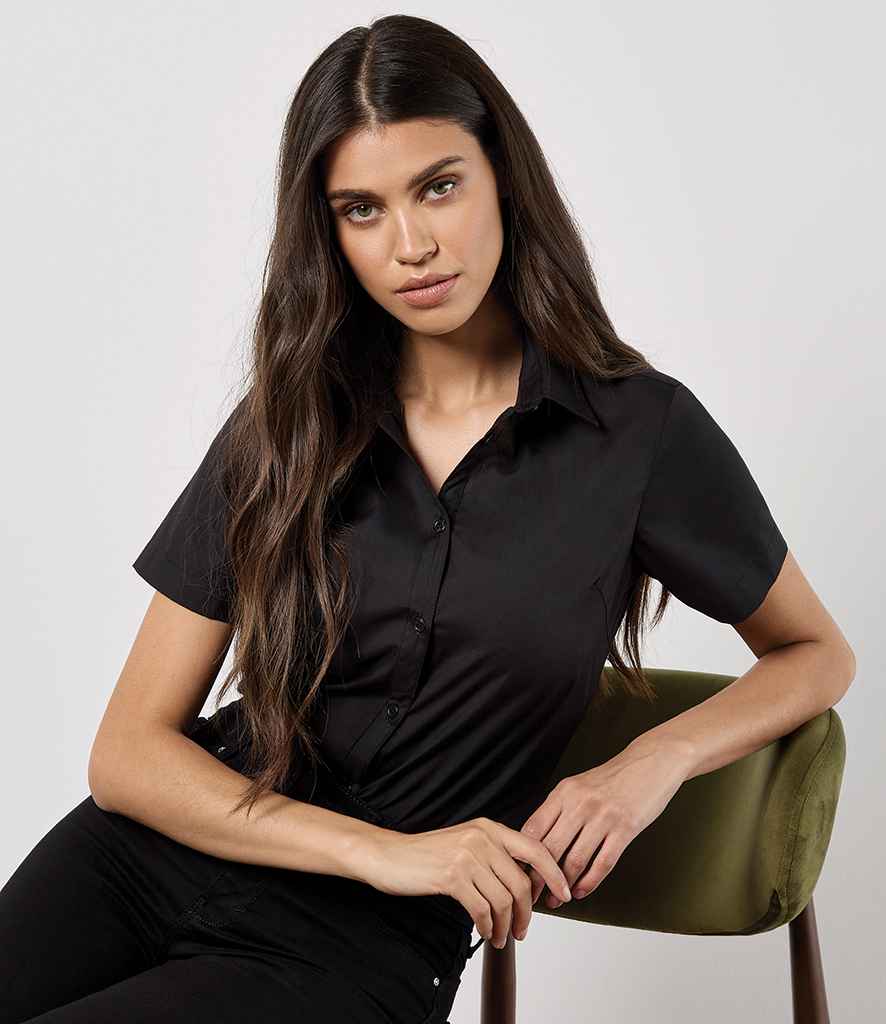 Kustom Kit Ladies Short Sleeve Tailored Poplin Shirt - Black