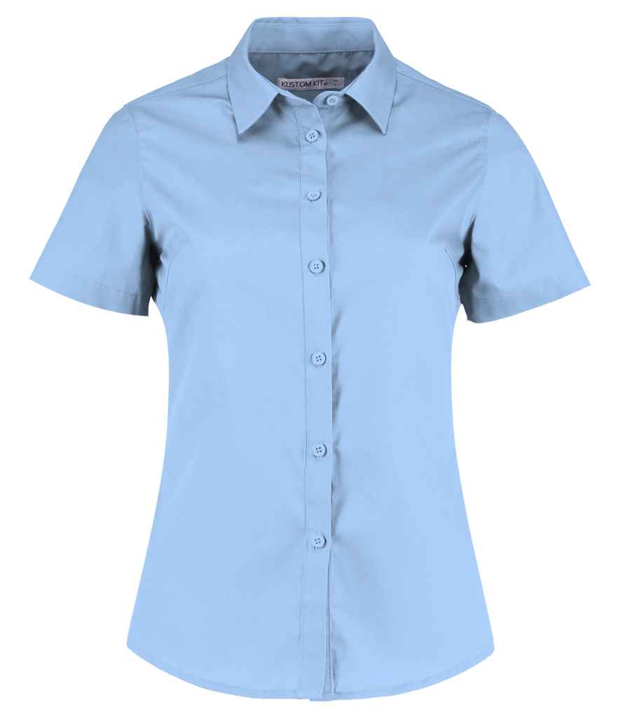 Kustom Kit Ladies Short Sleeve Tailored Poplin Shirt - Light Blue
