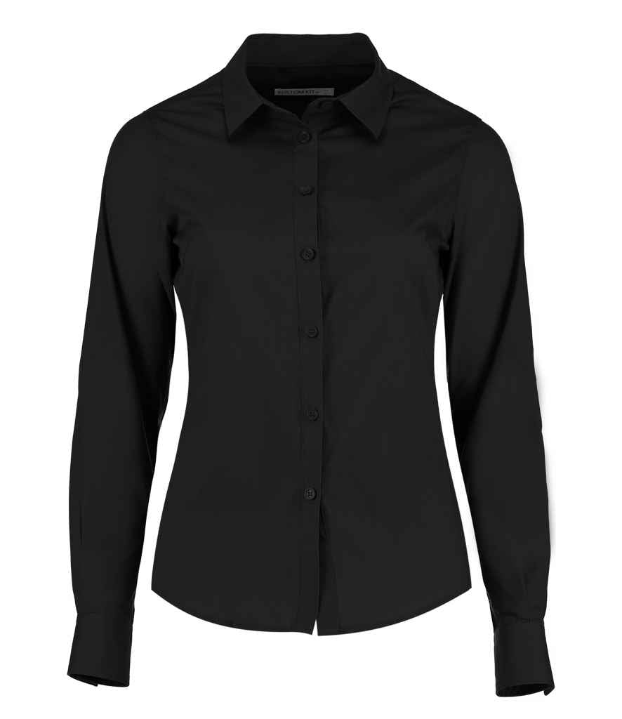 Kustom Kit Ladies Long Sleeve Tailored Poplin Shirt - Black