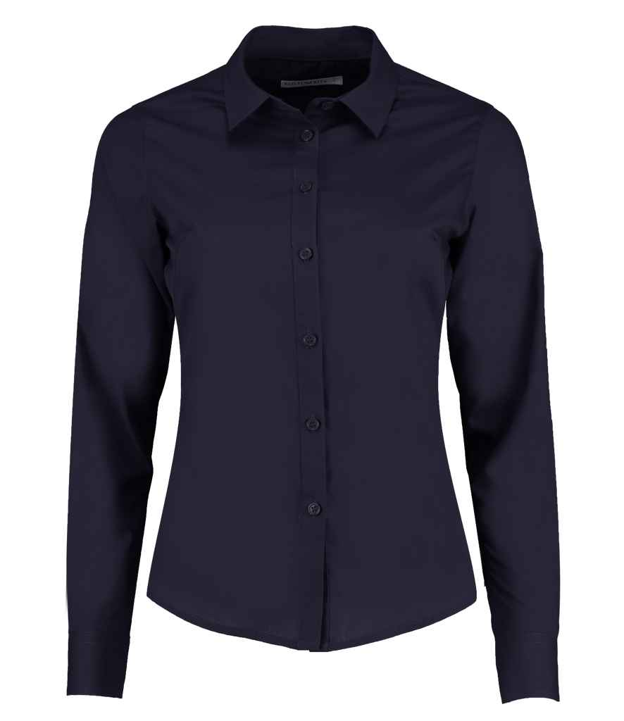 Kustom Kit Ladies Long Sleeve Tailored Poplin Shirt - Dark Navy