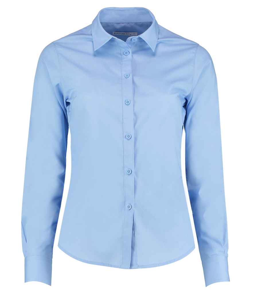 Kustom Kit Ladies Long Sleeve Tailored Poplin Shirt - Light Blue