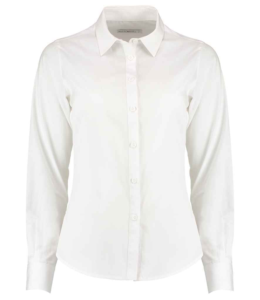 Kustom Kit Ladies Long Sleeve Tailored Poplin Shirt - White