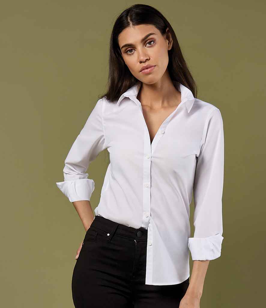 Kustom Kit Ladies Long Sleeve Tailored Poplin Shirt - White