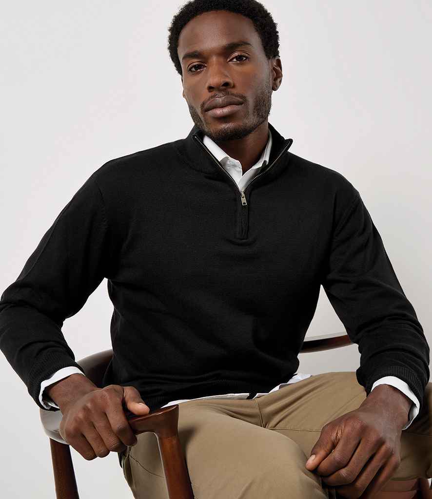 Kustom Kit Regular Fit Arundel 1/4 Zip Sweater - Black