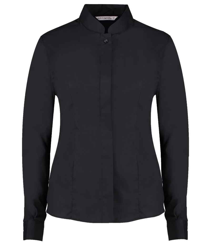 Kustom Kit Ladies Long Sleeve Tailored Mandarin Collar Shirt - Black