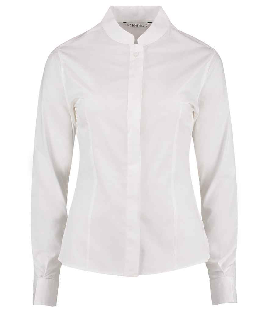 Kustom Kit Ladies Long Sleeve Tailored Mandarin Collar Shirt - White