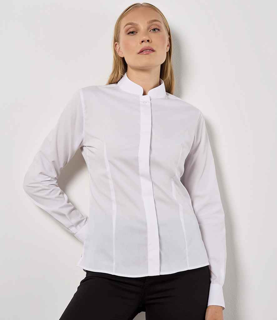 Kustom Kit Ladies Long Sleeve Tailored Mandarin Collar Shirt - White