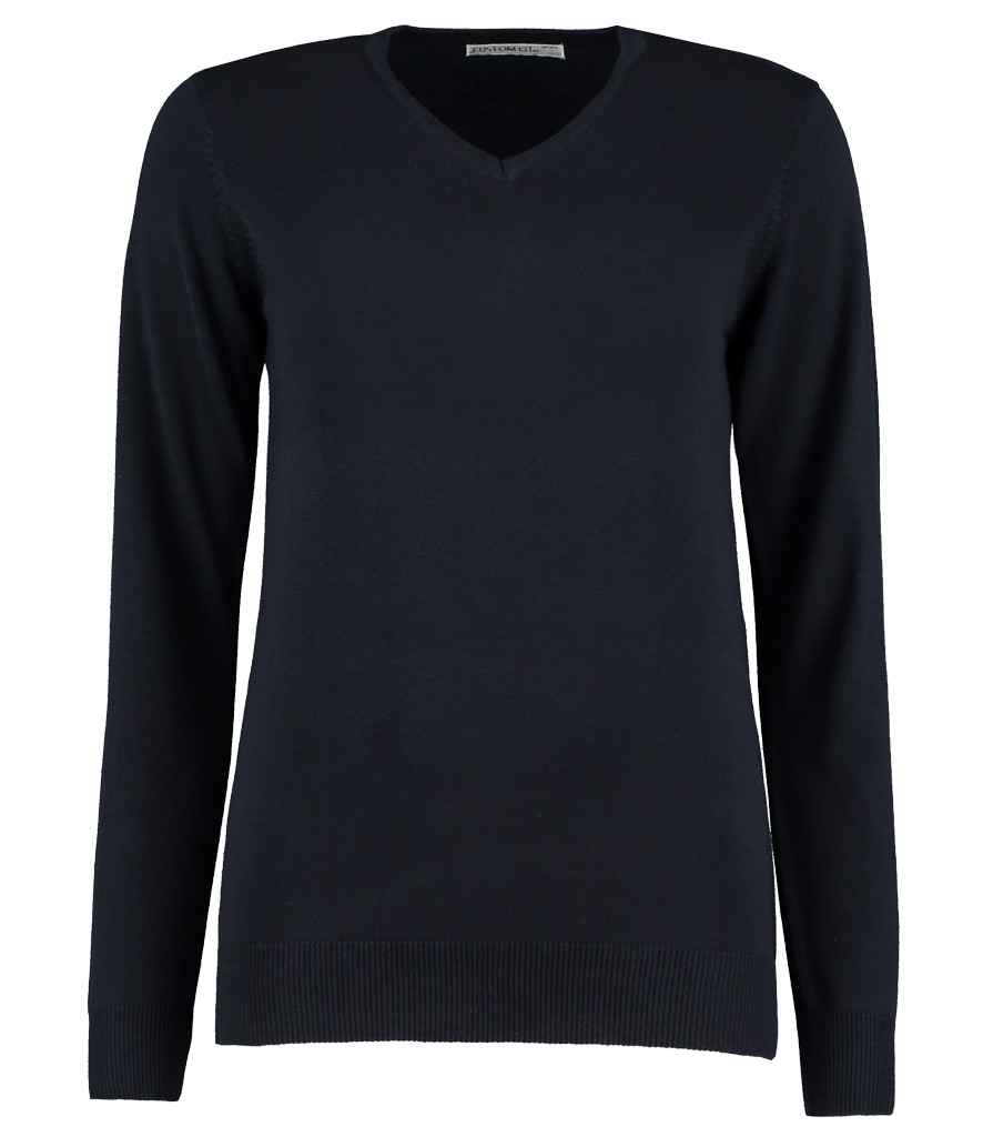 Kustom Kit Ladies Arundel Cotton Acrylic V Neck Sweater - Navy