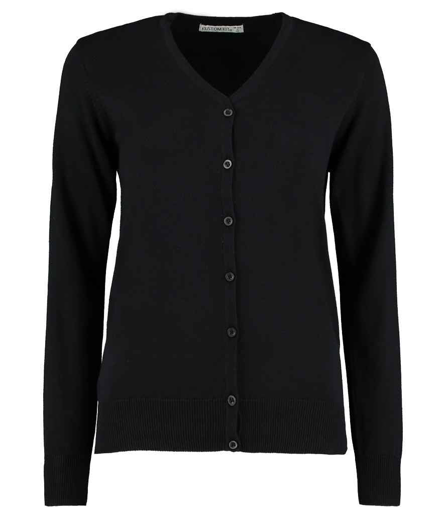 Kustom Kit Ladies Arundel Cotton Acrylic V Neck Cardigan - Black
