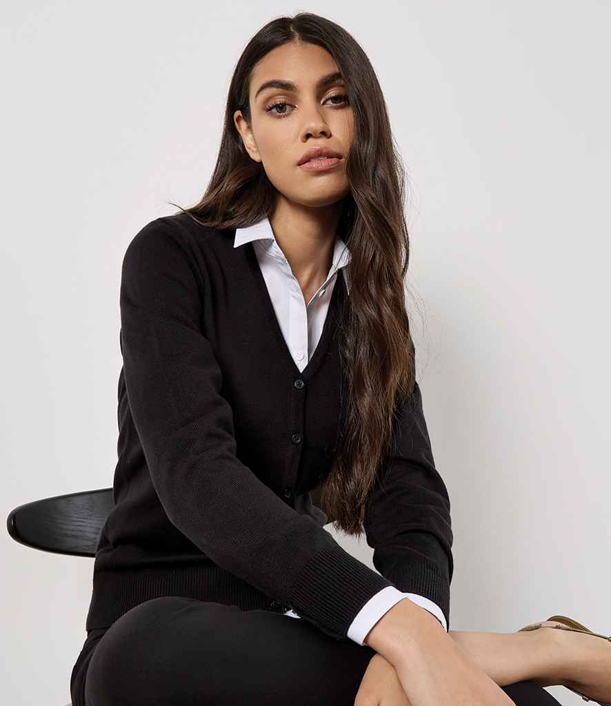 Kustom Kit Ladies Arundel Cotton Acrylic V Neck Cardigan - Black