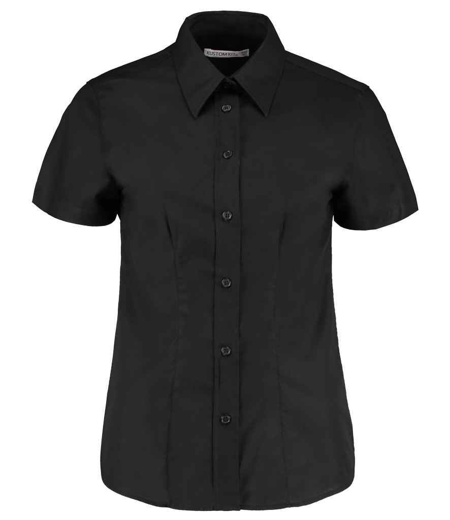 Kustom Kit Ladies Short Sleeve Tailored Workwear Oxford Shirt - Black