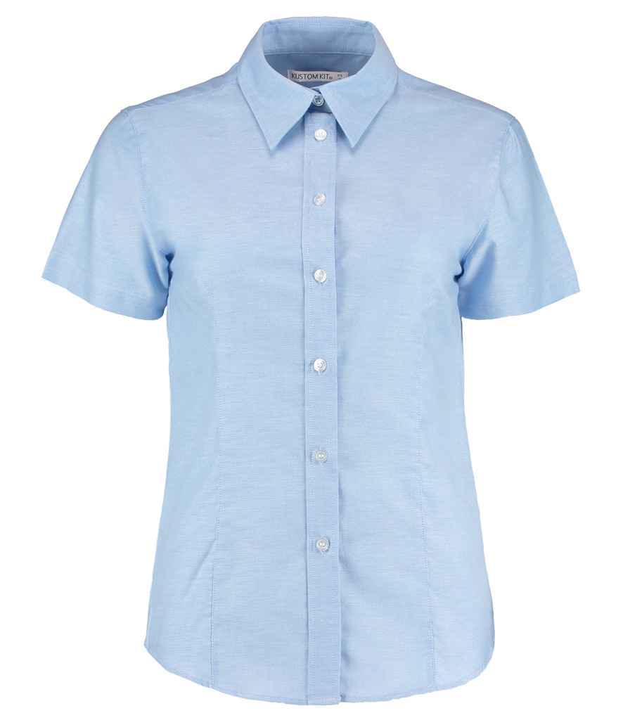 Kustom Kit Ladies Short Sleeve Tailored Workwear Oxford Shirt - Light Blue
