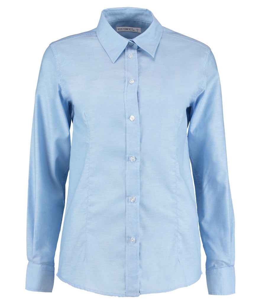 Kustom Kit Ladies Long Sleeve Tailored Workwear Oxford Shirt - Light Blue