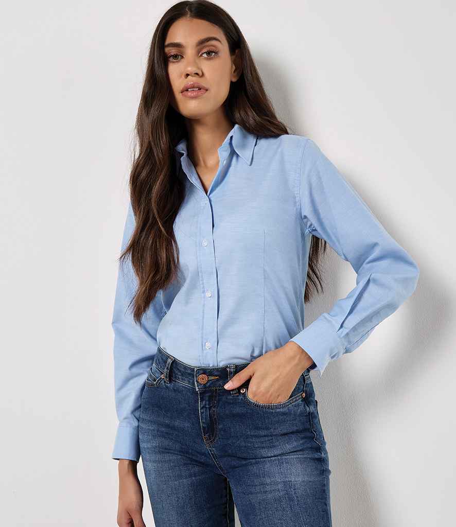 Kustom Kit Ladies Long Sleeve Tailored Workwear Oxford Shirt - Light Blue
