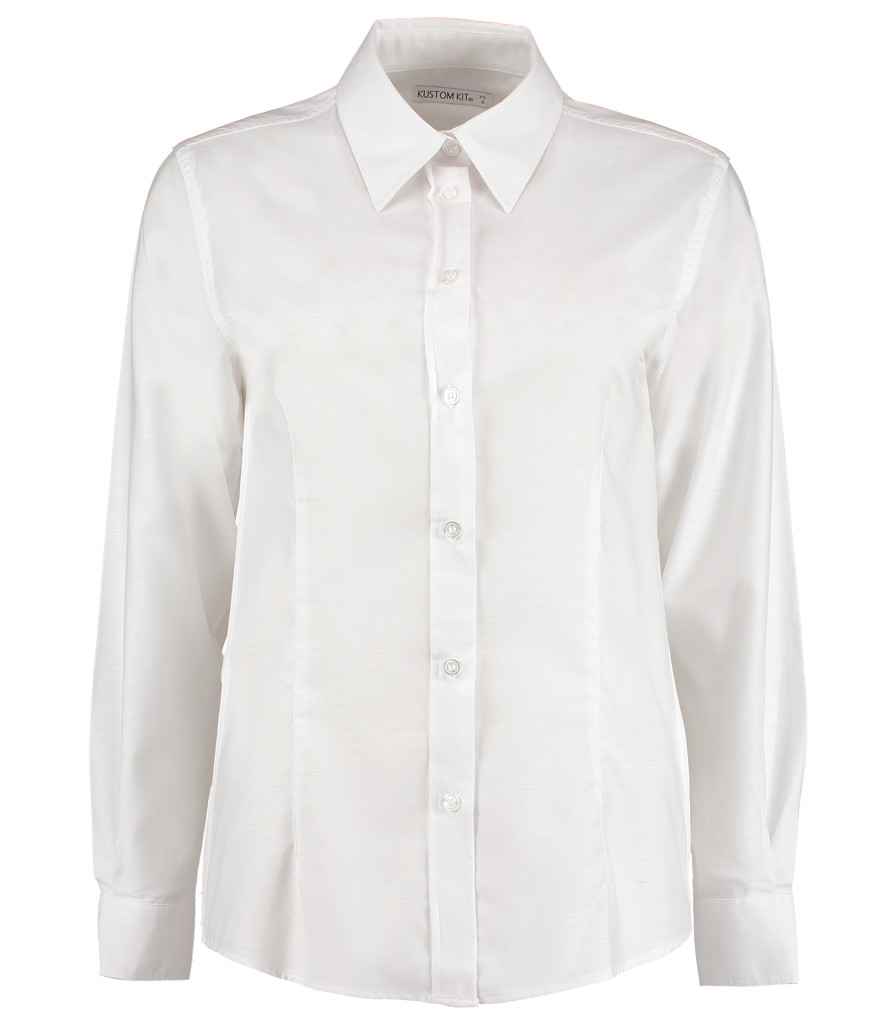 Kustom Kit Ladies Long Sleeve Tailored Workwear Oxford Shirt - White