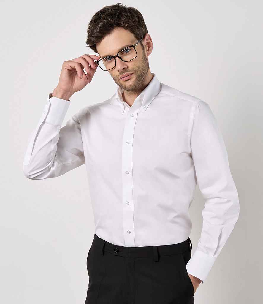 Kustom Kit Long Sleeve Tailored City Business Shirt - White