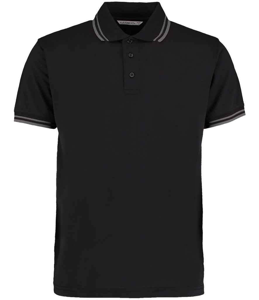 Kustom Kit Contrast Tipped Poly/Cotton Piqué Polo Shirt - Black/Charcoal