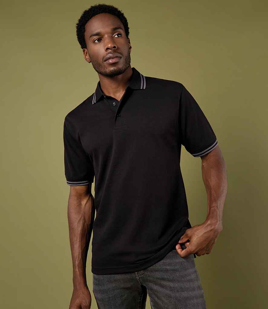 Kustom Kit Contrast Tipped Poly/Cotton Piqué Polo Shirt - Black/Charcoal