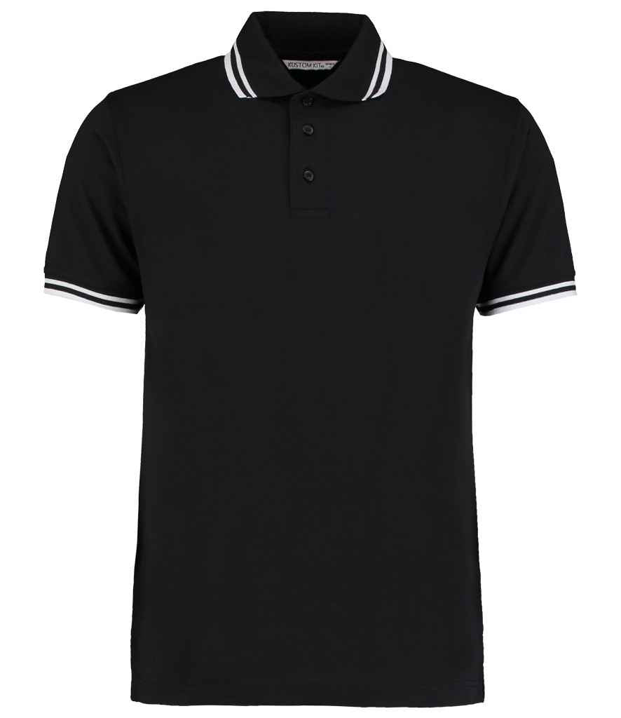 Kustom Kit Contrast Tipped Poly/Cotton Piqué Polo Shirt - Black/White