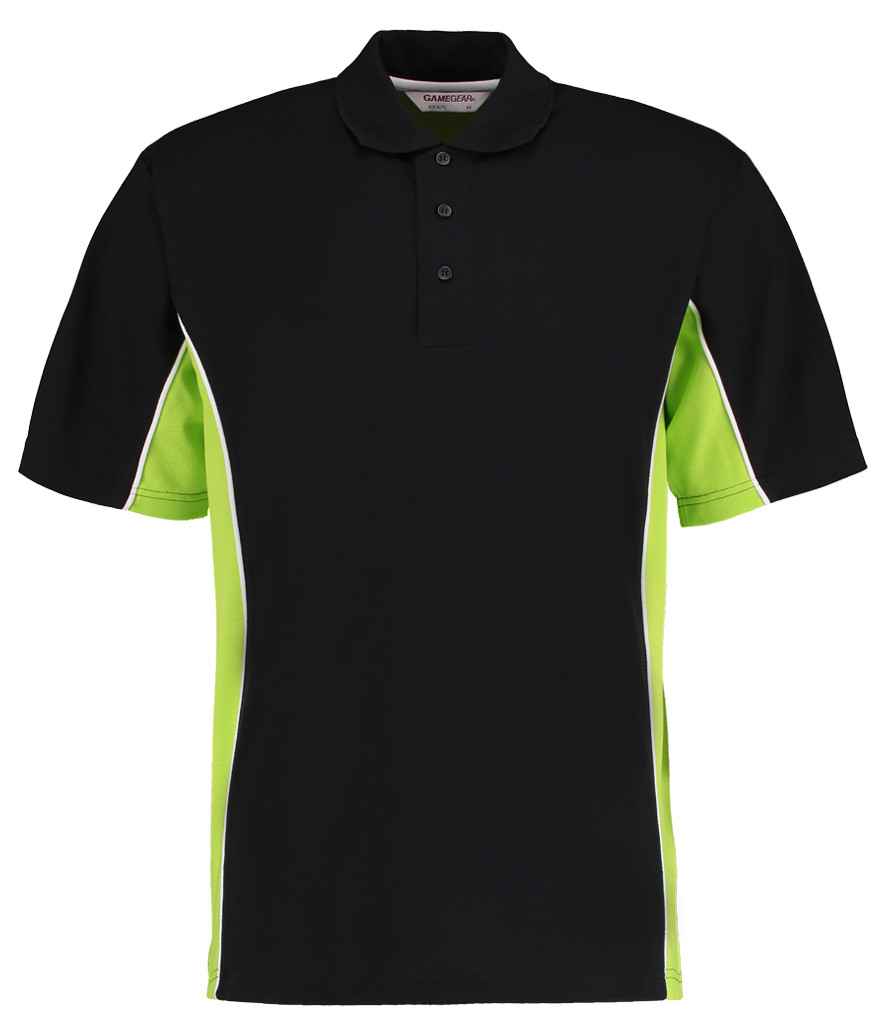 Kustom Kit Track Poly/Cotton Piqué Polo Shirt - Black/Lime Green