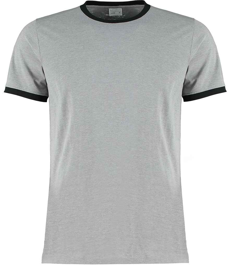 Kustom Kit Fashion Fit Ringer T-Shirt - Light Grey Marl/Black