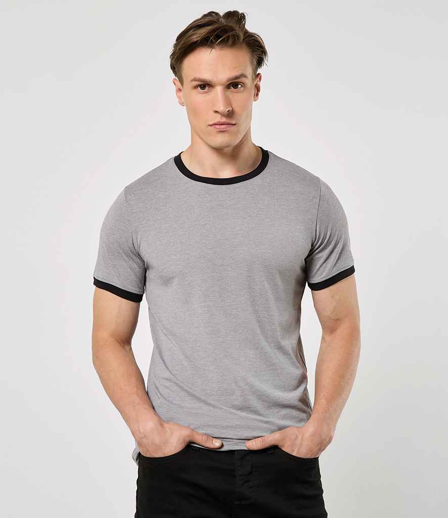 Kustom Kit Fashion Fit Ringer T-Shirt - Light Grey Marl/Black